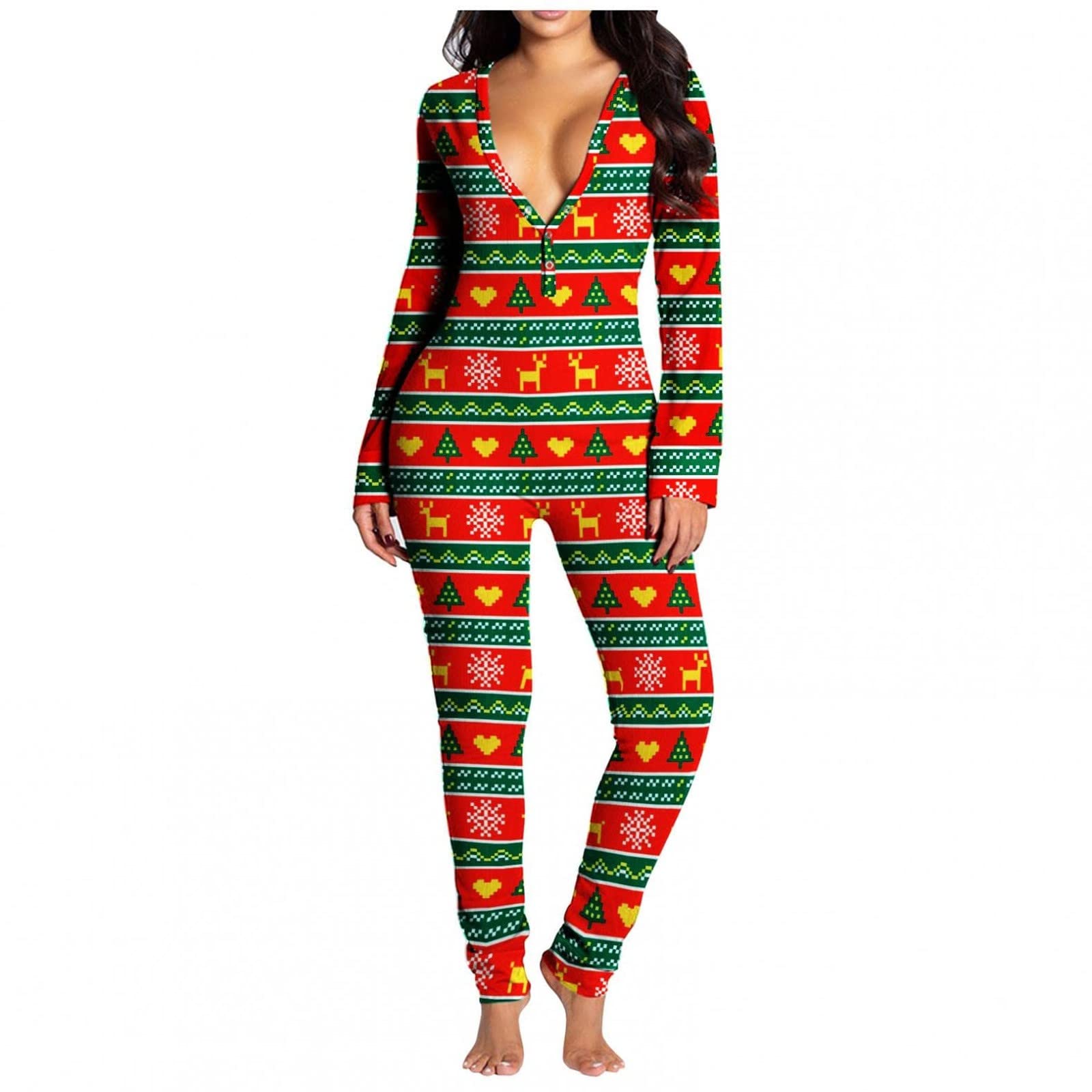 Women's Faux Fur One Piece Pajamas - Sexy Thermal Velvet Long Sleeve V-Neck Nightgown Romper | Cozy Winter Sleepwear for Christmas & Valentine's Day Gifts