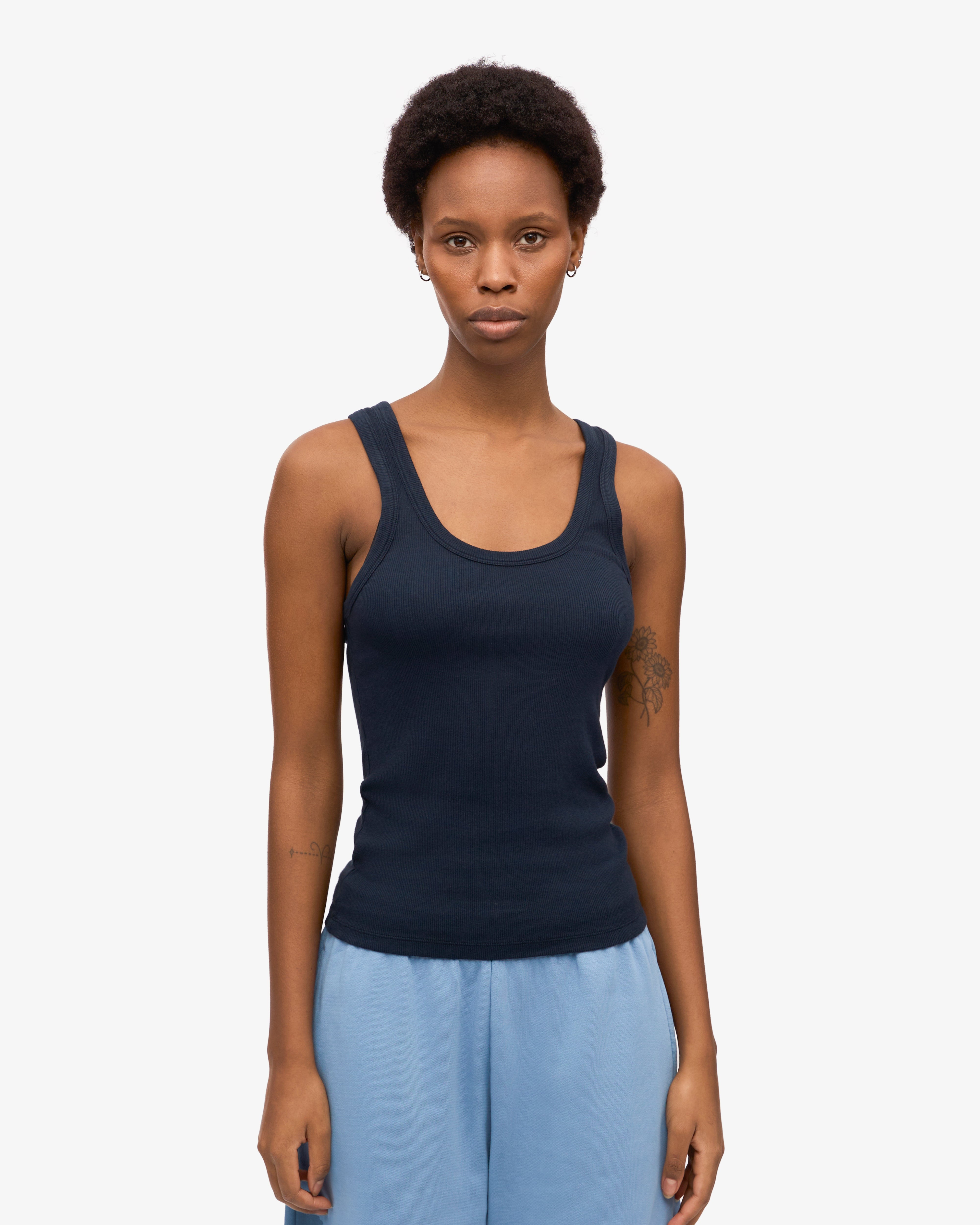 Organic Cotton Ribbed Tank Top for Women - Navy Blue | Soft & Breathable Summer Casual Wear