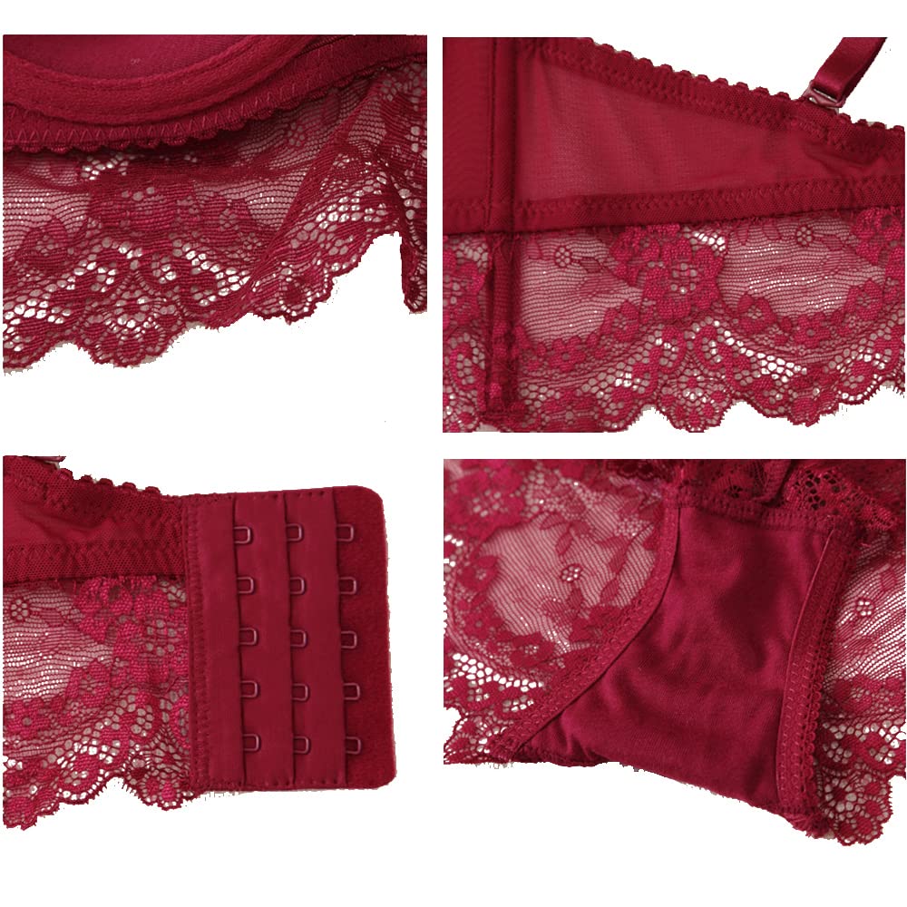 Sexy Push Up Lace Bra and Panty Set for Women - Embroidered Lingerie with Optional Garter Belt & Stockings - Perfect for Valentine's Day, Wedding Night, and Romantic Occasions