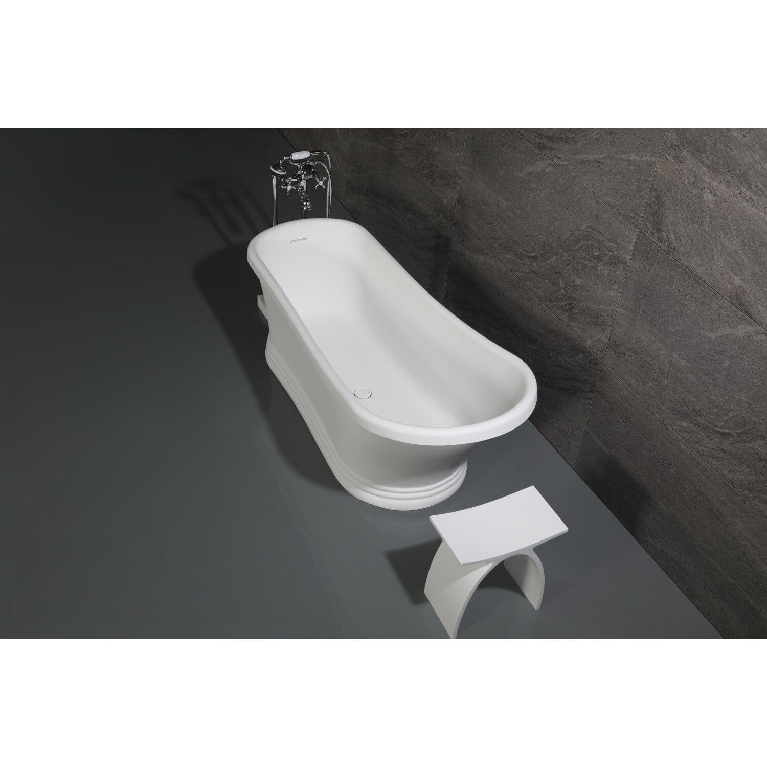 Arcticstone 68 Inch Solid Surface Oval Single Slipper Pedestal Bathtub with Drain - No Faucet Drillings | Freestanding Soaking Tub for Luxury Bathroom & Spa Relaxation