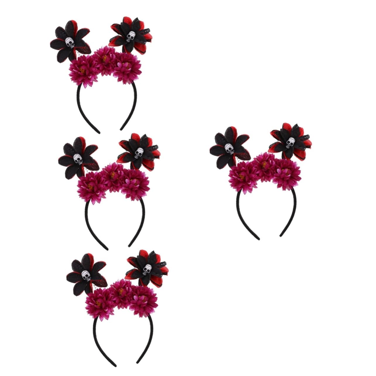 Minkissy 4pcs Skull Floral Headband for Women - Halloween Day of The Dead Mexican Rose Flower Hair Accessories for Costume Parties, Cosplay & Festive Celebrations
