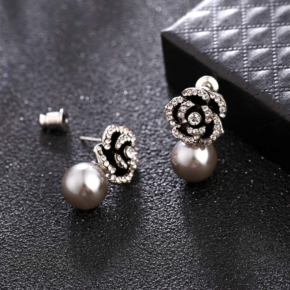 Elegant Women's Faux Pearl & Rhinestone Rose Stud Earrings – Perfect for Weddings, Parties & Everyday Wear