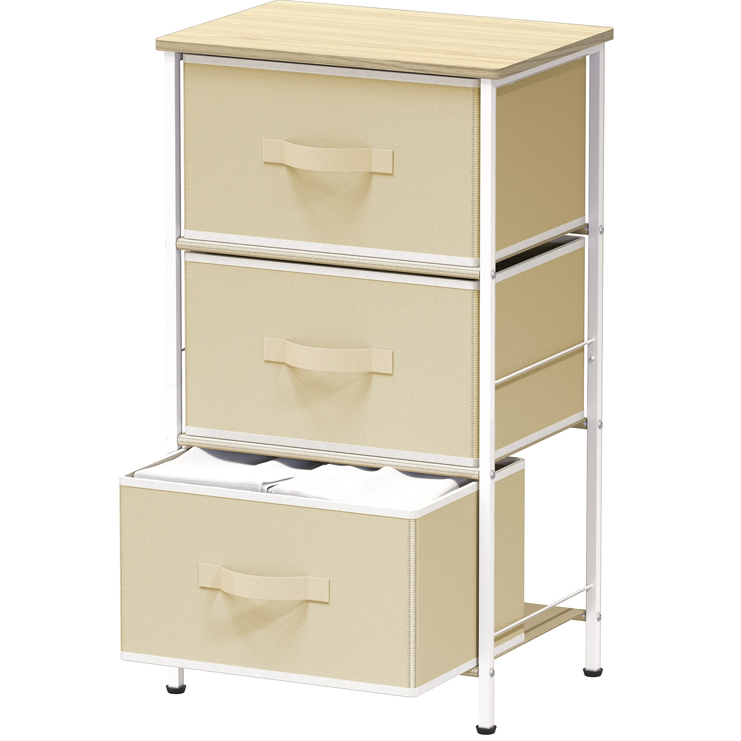 3-Tier Nightstand Dresser with Drawers - Beige Bedroom Storage Organizer for Clothes, Books & Essentials | Perfect for Small Spaces & Apartment Living