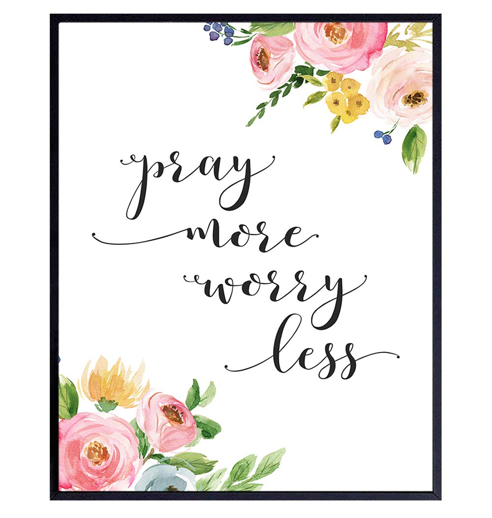 Pray More Worry Less Wall Art - Christian Gifts for Women - Bible Verse Decor for Home & Church