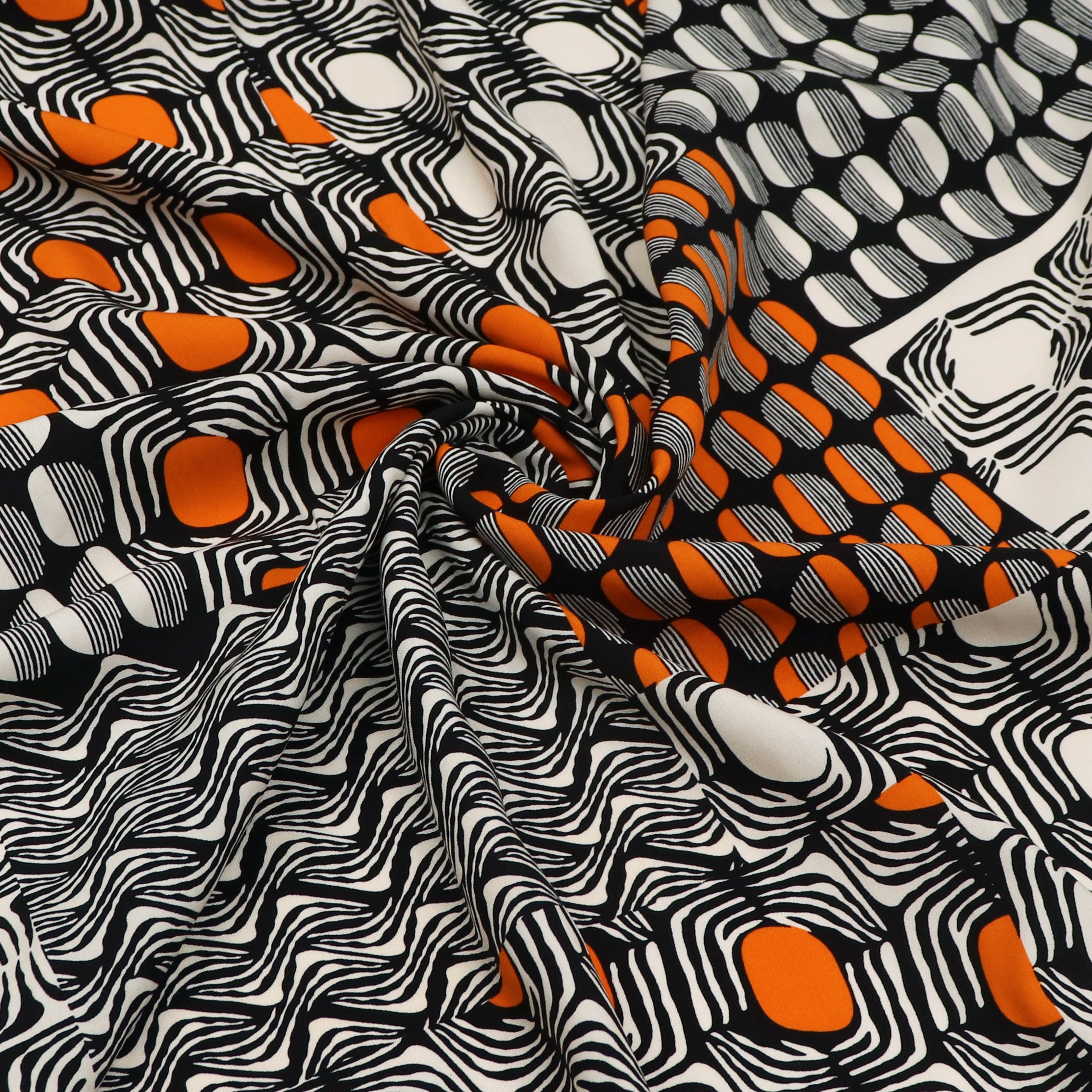 Viscose Lawn Fabric - Geometric Patchwork Design in Orange - Perfect for Summer Dresses, Skirts & DIY Sewing Projects