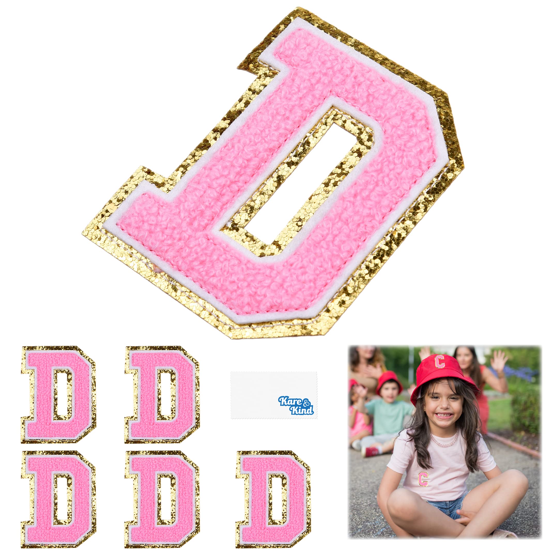 Kare & Kind Iron On Letter Patches - D Alphabet Chenille Embroidered Patches for Clothing, Shirts, Uniforms, Dresses, Jackets, Bags & Hats - DIY Sewing & Crafting Supplies - Perfect for Customizing Apparel, Accessories & Handmade Projects