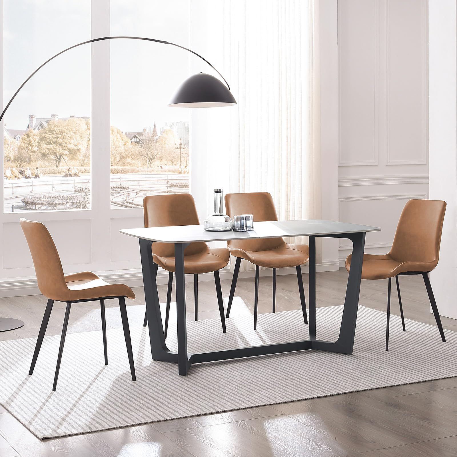 Modern PU Leather Dining Chairs Set of 4 - Sturdy Metal Legs & Upholstered Seats - Brown Accent Side Chairs for Kitchen, Living Room & Dining Room - Perfect for Family Dinners & Entertaining Guests