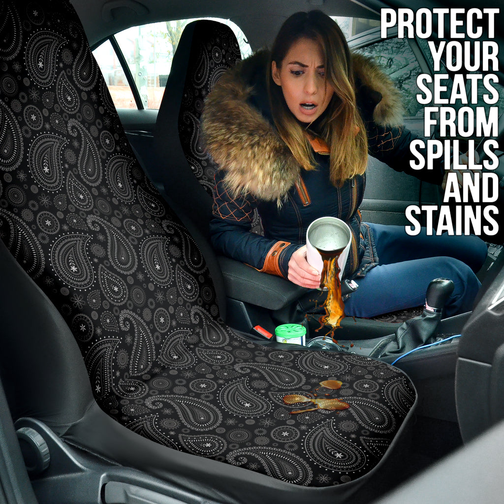 Premium Black Paisley Pattern Car Seat Covers - Universal Fit for Cars, Trucks & SUVs - Stylish Protection for Leather & Cloth Seats | Perfect for Daily Commute, Road Trips & Family Travel