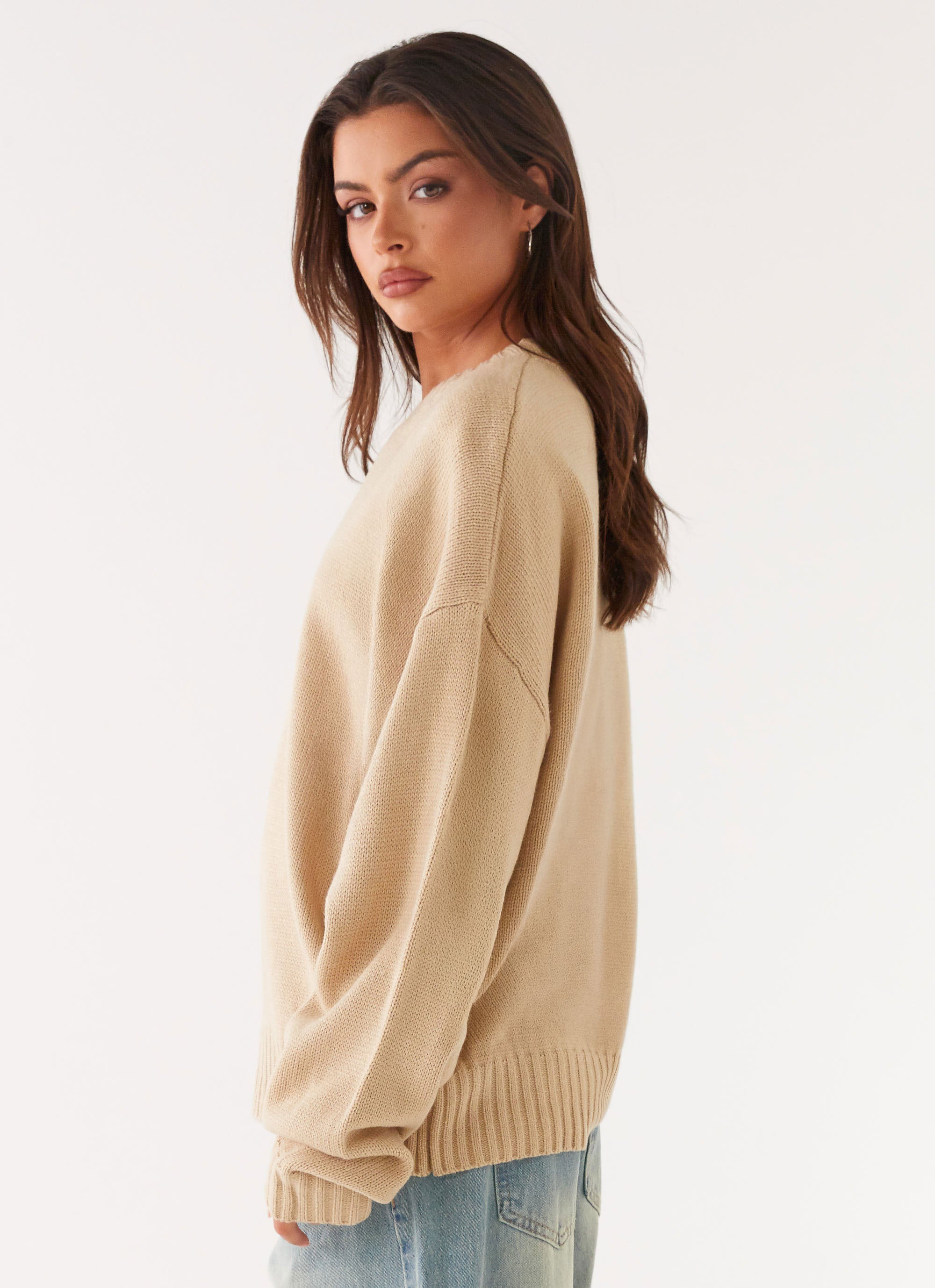 Emma Oversized Sweater Women's Chunky Knit Cardigan - Soft Beige Fall Winter Cozy Pullover for Casual Outfits & Lounge Wear