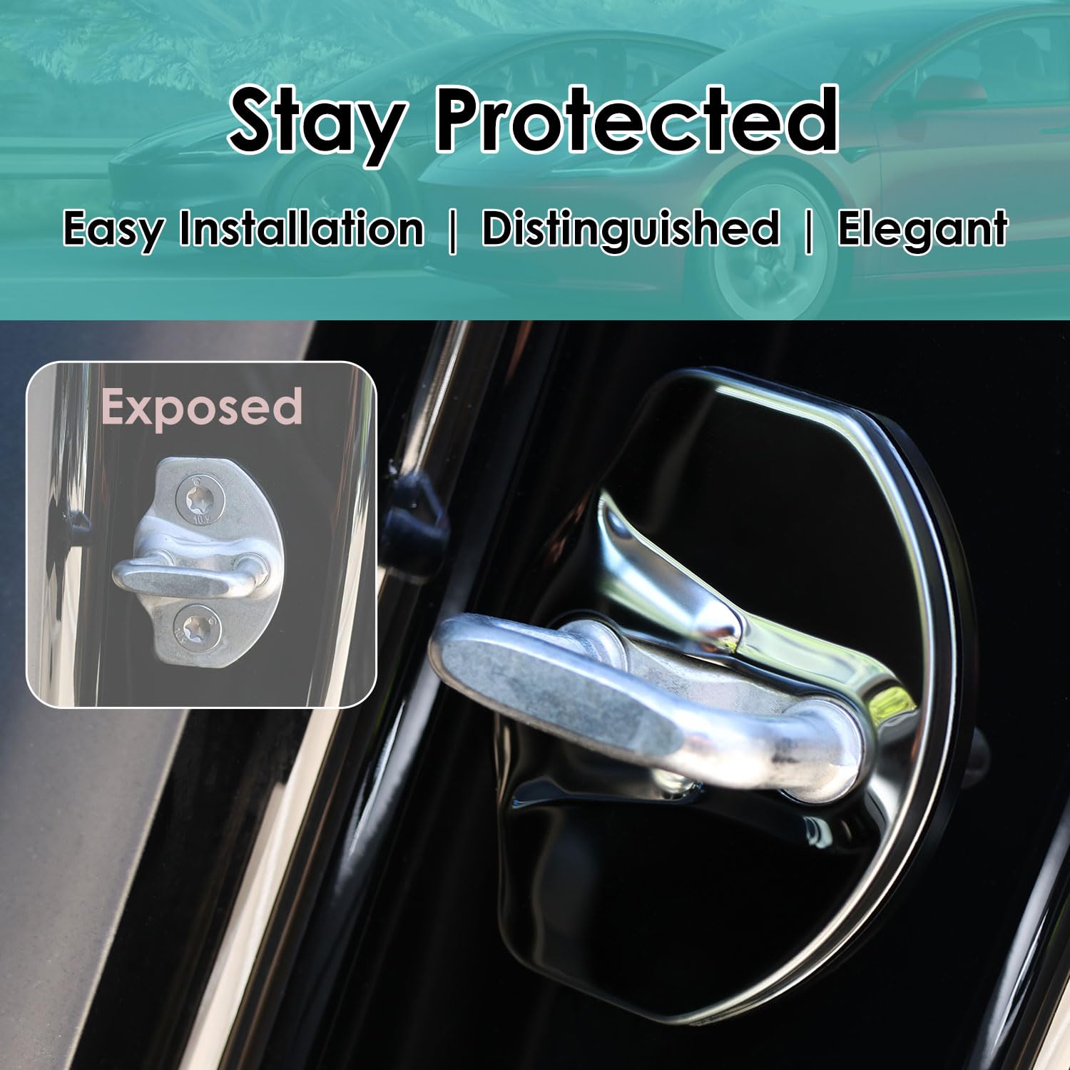 Premium Stainless Steel Tesla Model 3 & Y Door Lock Cover and Sill Protector - Durable Anti-Scratch Accessories for Enhanced Car Protection (Perfect for Daily Commute, Road Trips & Car Shows)