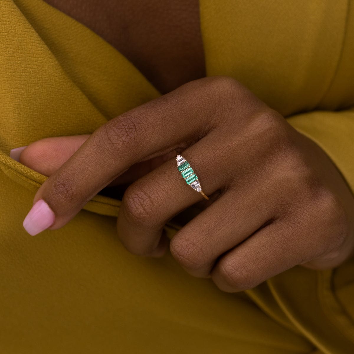 Emerald Trinity Ring - 14K Gold Plated Sterling Silver Stackable Ring for Women - Perfect for Engagement, Anniversary, and Everyday Wear