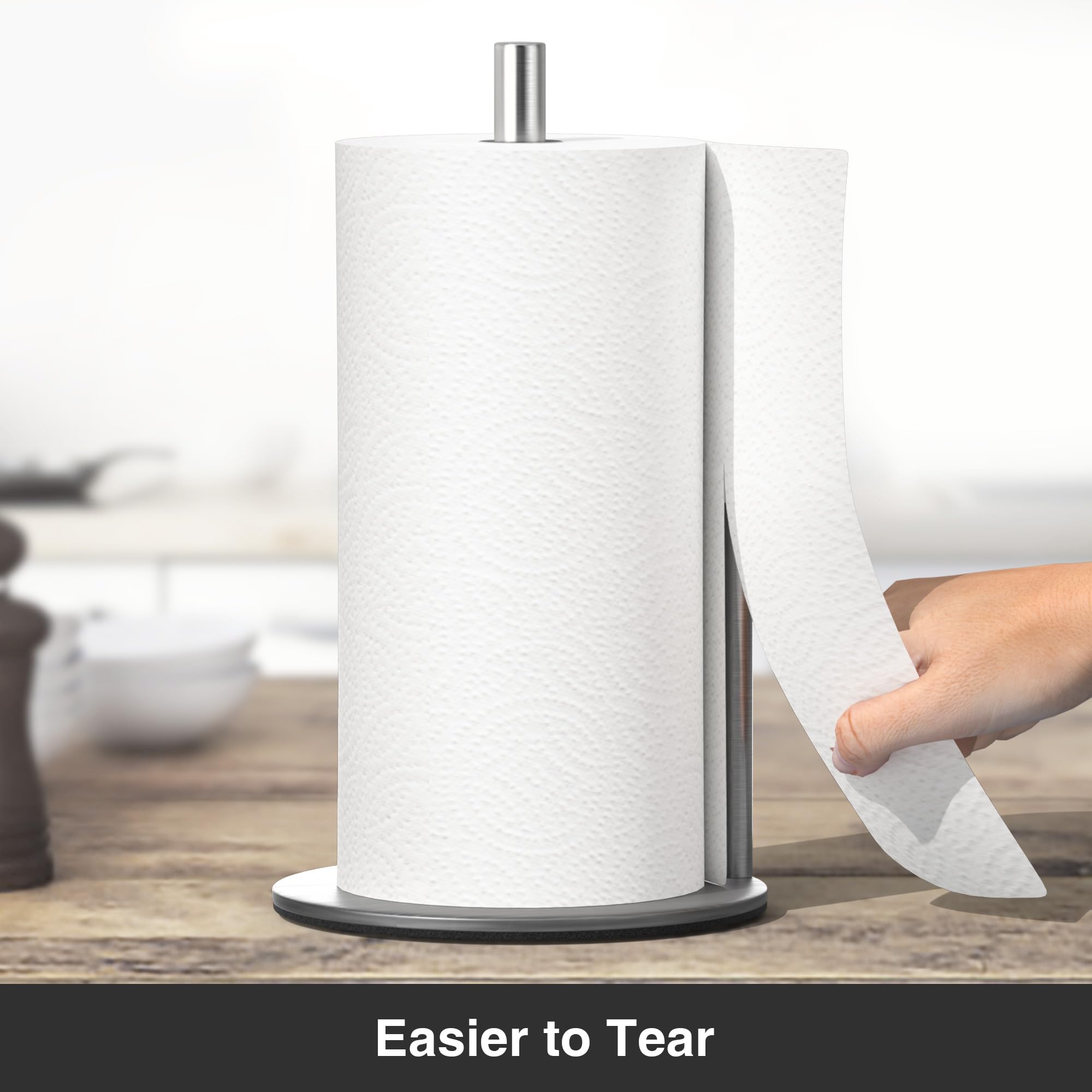 Premium Stainless Steel Paper Towel Holder - Silver Kitchen Roll Organizer with Weighted Base | Countertop Roll Dispenser for Kitchen, Bathroom & Office Use