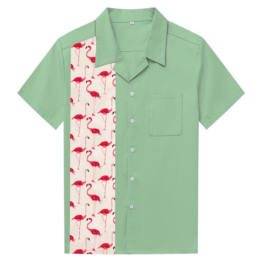 Vintage 1950s Men's Rockabilly Style Cotton Short Sleeve Button-Down Shirt - Retro Bowling Shirt for Casual Wear & Rockabilly Fashion - Perfect for 50s Themed Parties, Concerts and Vintage Style Outfits
