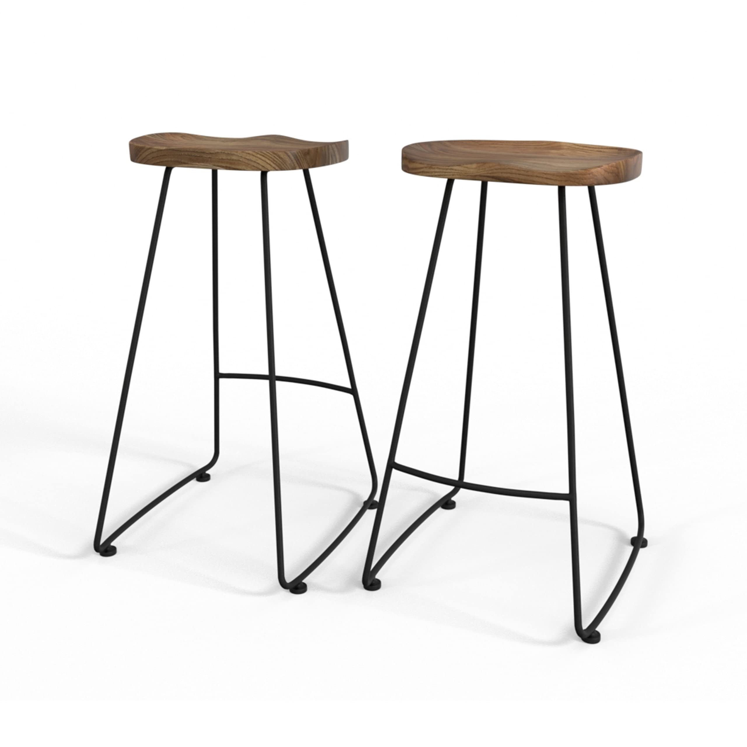 SIMPLIHOME Amberly Rustic Metal 30-Inch Saddle Bar Stools (Set of 2) - Natural/Black Finish for Kitchen Island, Breakfast Bar & Dining Room - Counter Height Stools for Home & Restaurant Use