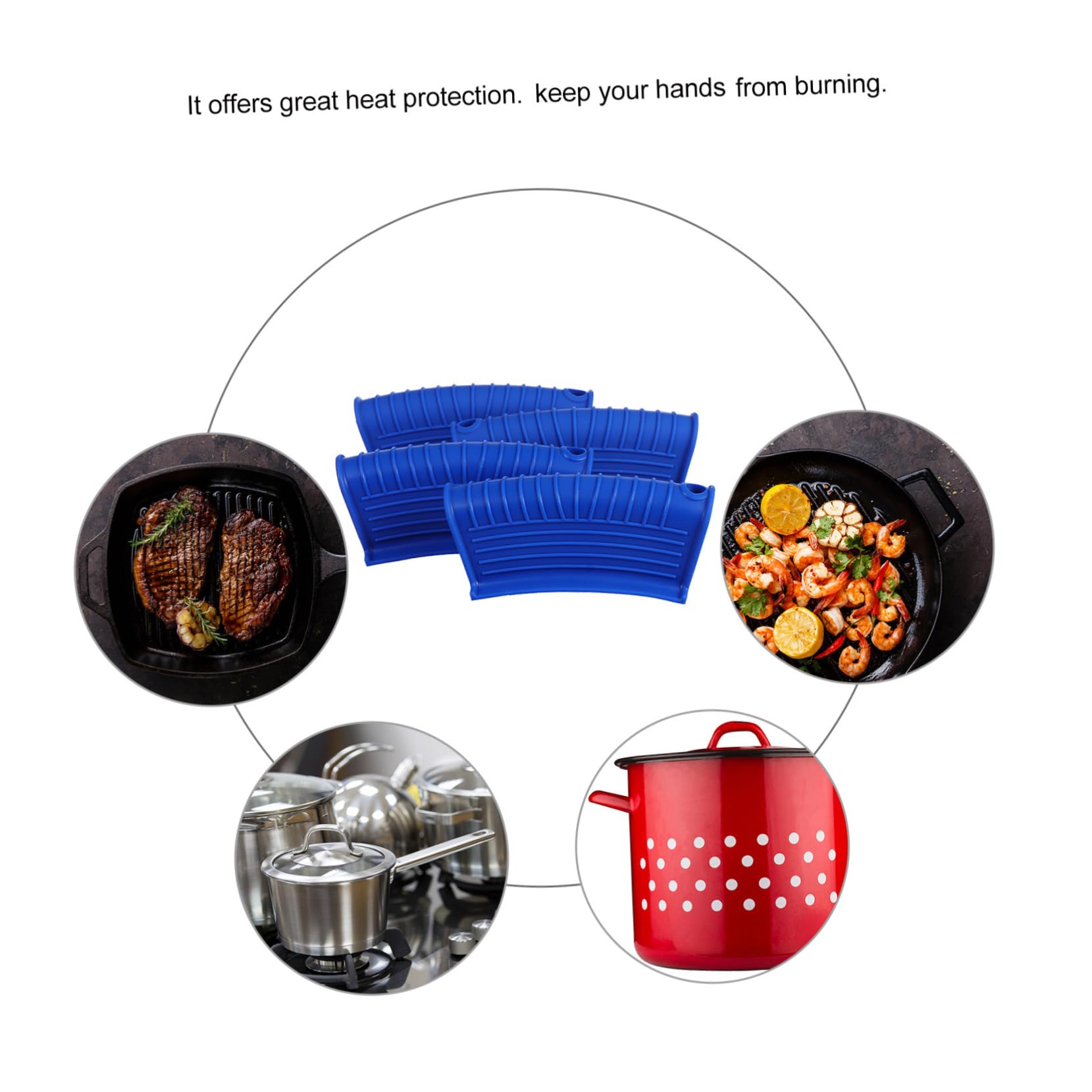 DOITOOL 4-Piece Silicone Pot Handle Covers - Heat Resistant Skillet Grip Protectors for Cast Iron Pans, Woks & Mini Saucepan - Perfect for Cooking, Baking & Serving Hot Dishes Safely