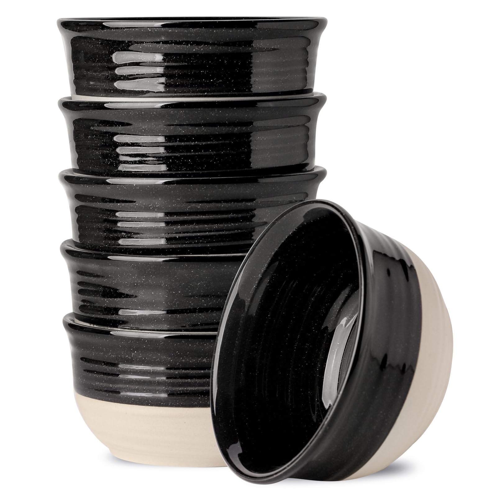 Hasense 20 oz Ceramic Soup Bowls Set of 6 - Stackable Kitchen Bowls for Ramen, Salad, Oatmeal, Rice & Snacks - Dishwasher & Microwave Safe Black Bowls - Perfect for Family Dinners, Meal Prep & Entertaining