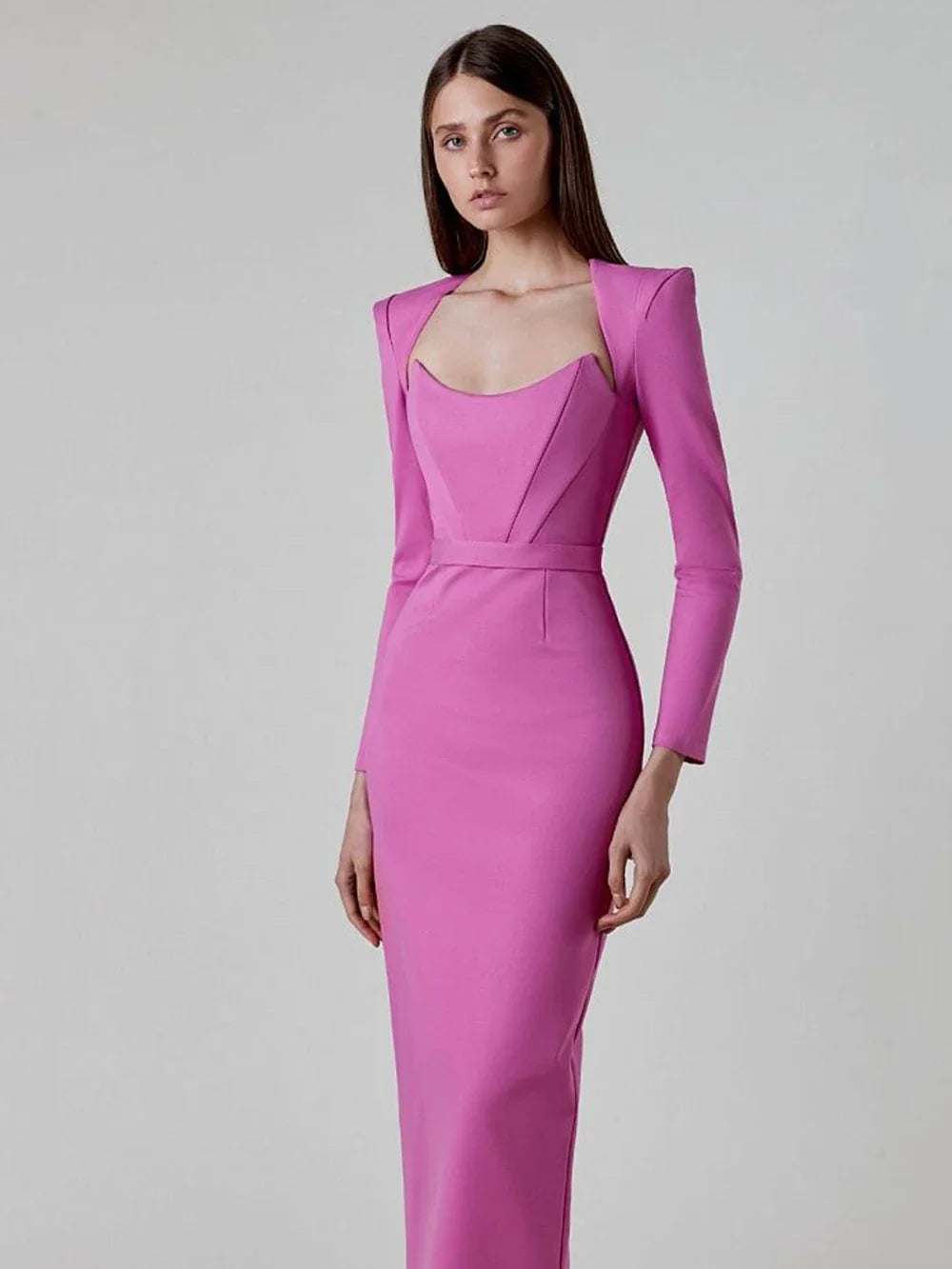 Sexy Long Sleeve V-Neck Bandage Dress for Women - Winter Midi Dress in Pink, Black & White | Elegant Evening, Club & Party Wear | Perfect for Date Night, Cocktail Parties & Holiday Events