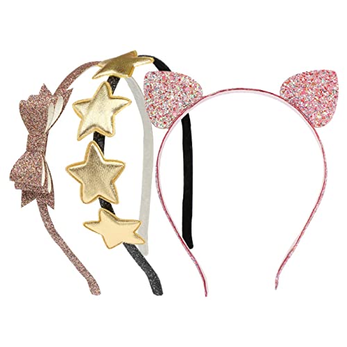 Sparkly Glitter Sequin Cat Ear Headband for Women & Girls - Christmas Halloween Mouse Ears Bow Hair Accessories (Bow, Star, Love Pattern) - Perfect for Cosplay, Parties, Festivals & Costume Events