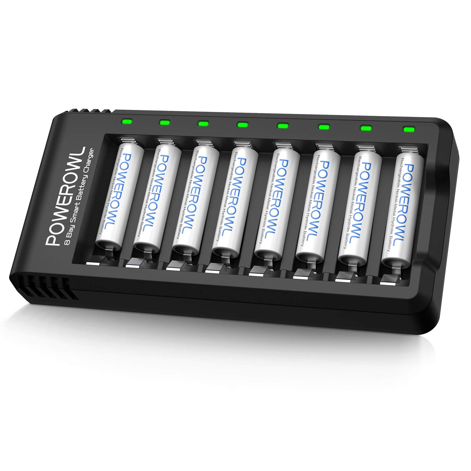 POWEROWL AAA Rechargeable Batteries 8-Pack with Charger - 1000mAh High Capacity Ni-MH Low Self Discharge Batteries & Smart Charger for Toys, Cameras, Flashlights, and Electronics - Perfect for Home, Office, and Travel Use