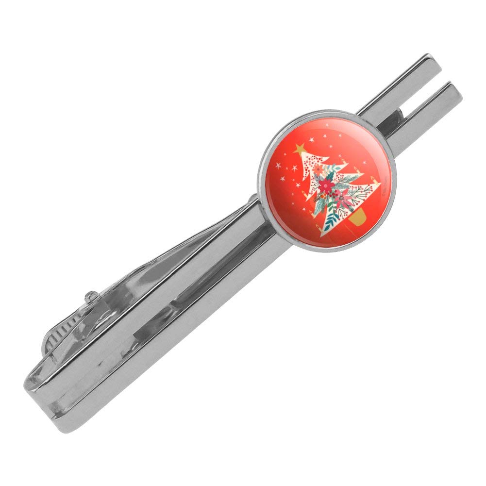 Silver Plated Christmas Tree with Candles Tie Bar Clip - Elegant Holiday Accessory for Suits, Ties & Formal Wear - Perfect for Christmas Parties, Weddings & Office Events
