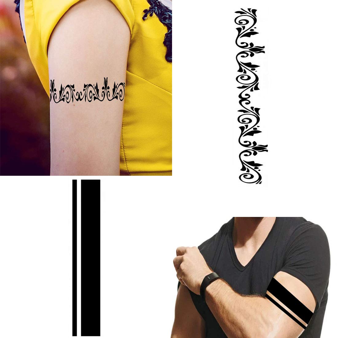 VOORKOMS Black Patti Combo Temporary Tattoos for Men & Women - Waterproof Fake Body Art for Parties, Halloween & Cosplay