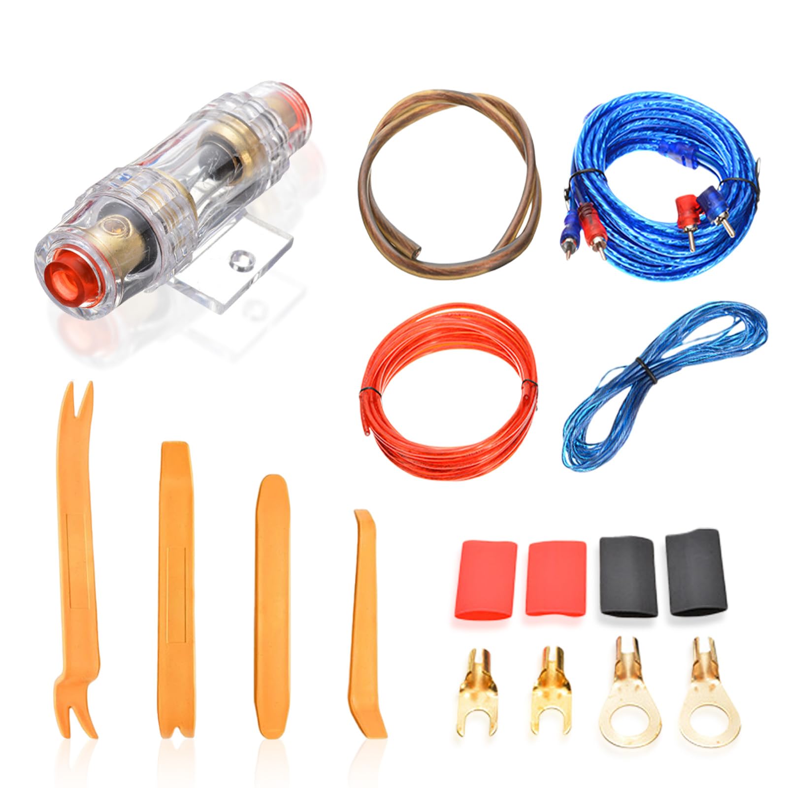 8GA 1000W Car Amplifier Wiring Kit - Power Cable & Audio Wiring for Car Amp - Perfect for Car Audio System Upgrades & DIY Installations