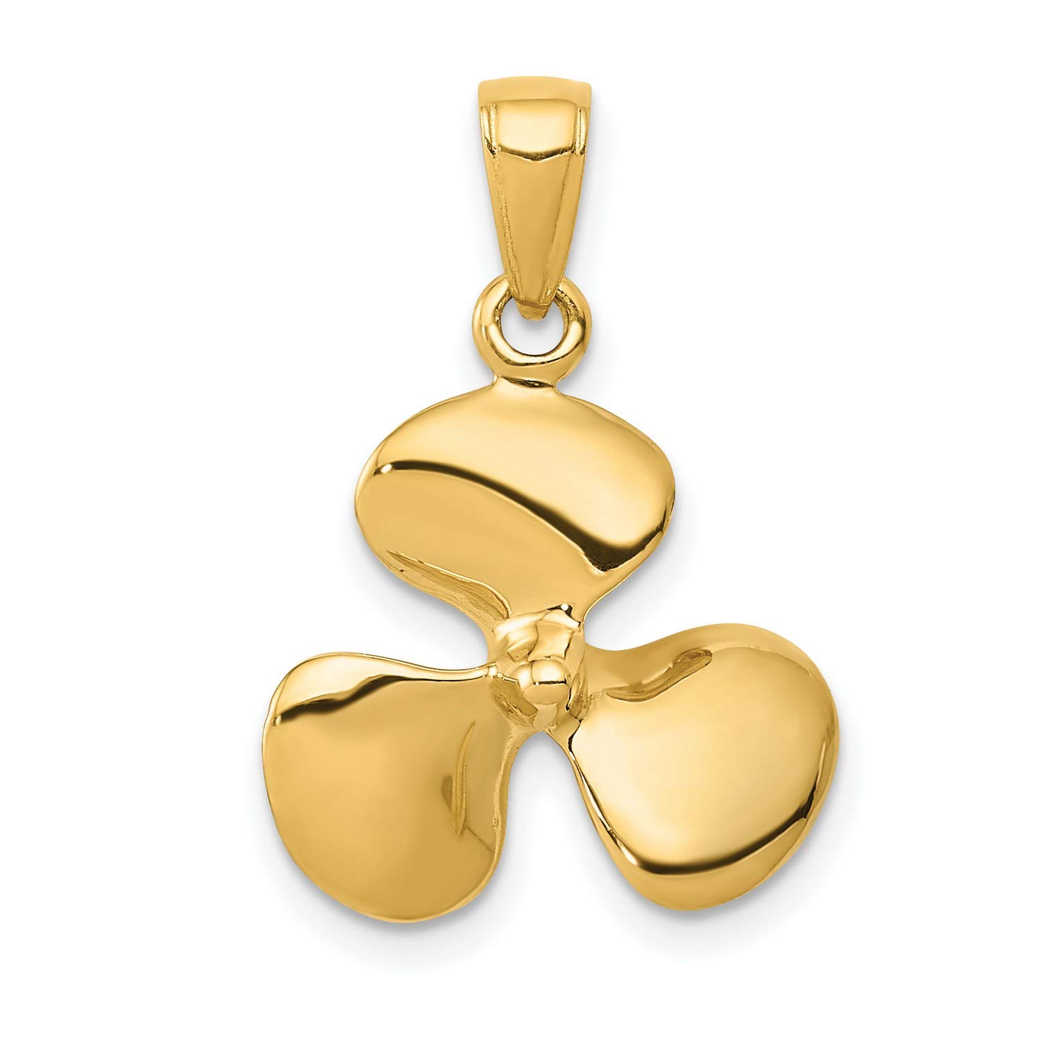 14K Yellow Gold 3D Boat Propeller Pendant Necklace - 22mm x 16mm Polished Nautical Jewelry for Men & Women - Perfect for Sailing Enthusiasts, Marine Lovers & Unique Gift Occasions