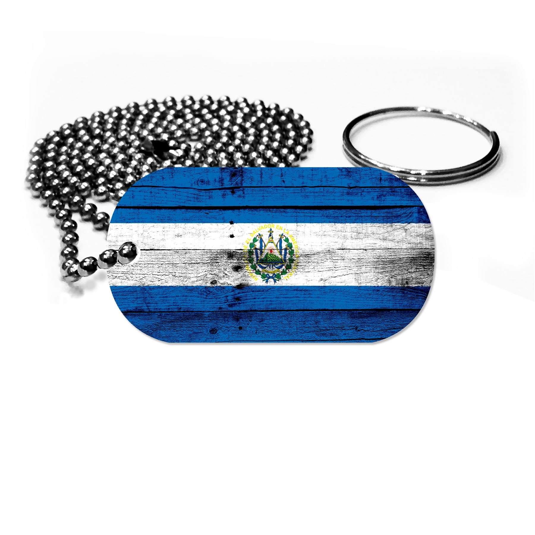 ExpressItBest Custom Aluminum Dog Tag Necklace & Keychain - El Salvador Flag Design (Salvadorian Pride) - Engravable Wooden Gift for Pet Lovers & Military Enthusiasts - Perfect for Memorial Day, Independence Day & Patriotic Events