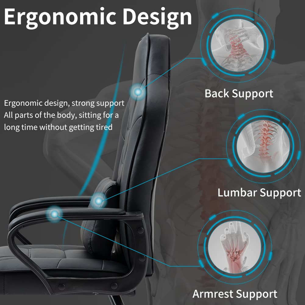 Ergonomic Desk Chair Without Wheels - Black Armless Guest Chair for Office, Gaming & Home Use - Sturdy No-Wheels Room Chair for Work & Study Spaces