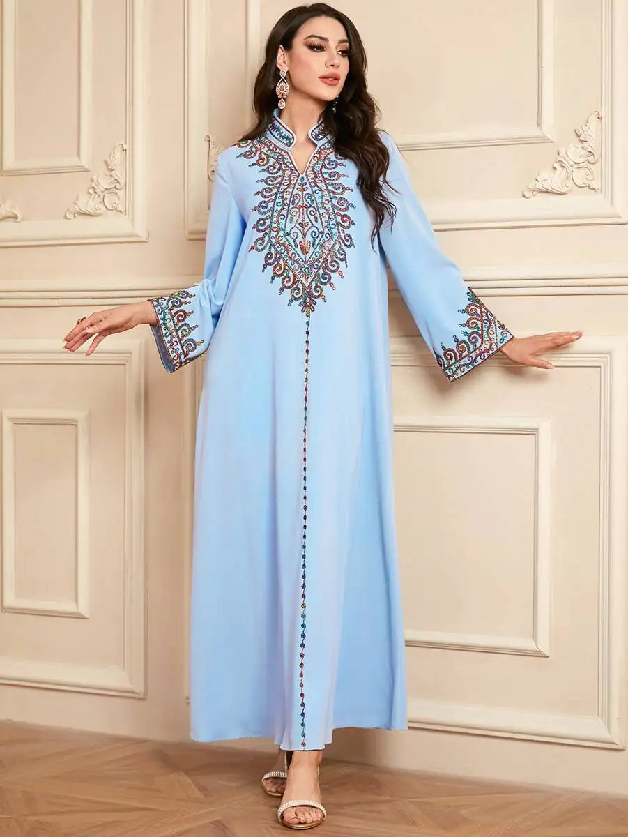 Elegant Eid Embroidered Caftan Dress for Women - Traditional Jalabiya Kaftan Gown - Perfect for Eid Celebrations, Weddings & Special Occasions