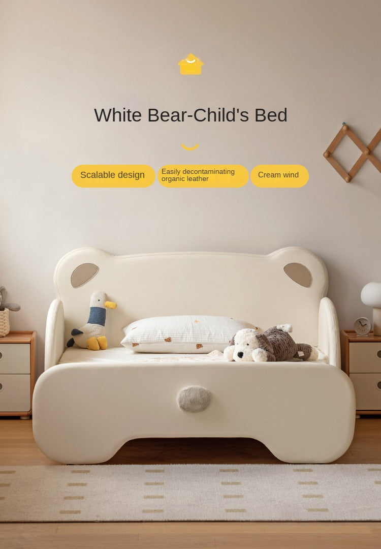 Organic Birch Solid Wood Retractable Kids Bed with Genuine Leather - Perfect for Toddler Rooms, Daycare Centers & Small Spaces