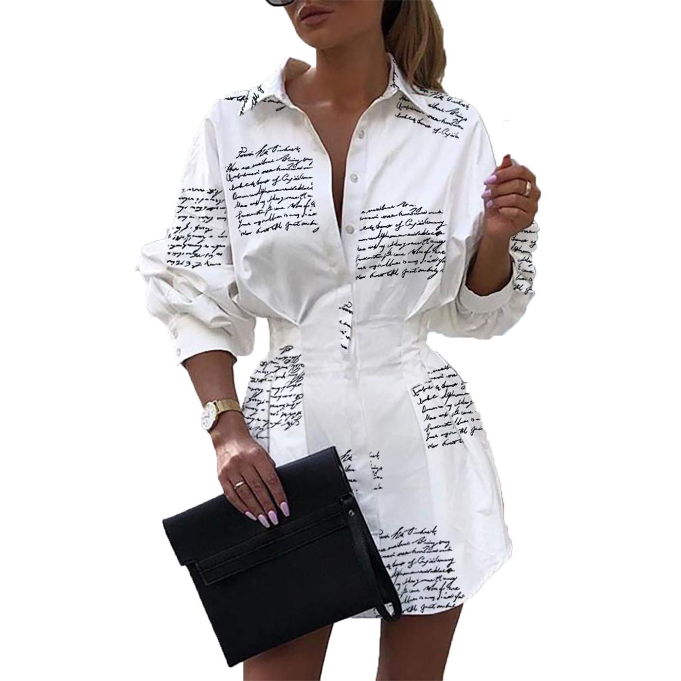 Sexy Mini Shirt Dress for Women - Casual Long Sleeve V-Neck Button Down Blouse with Belt | Perfect for Date Night, Office Wear & Summer Outfits