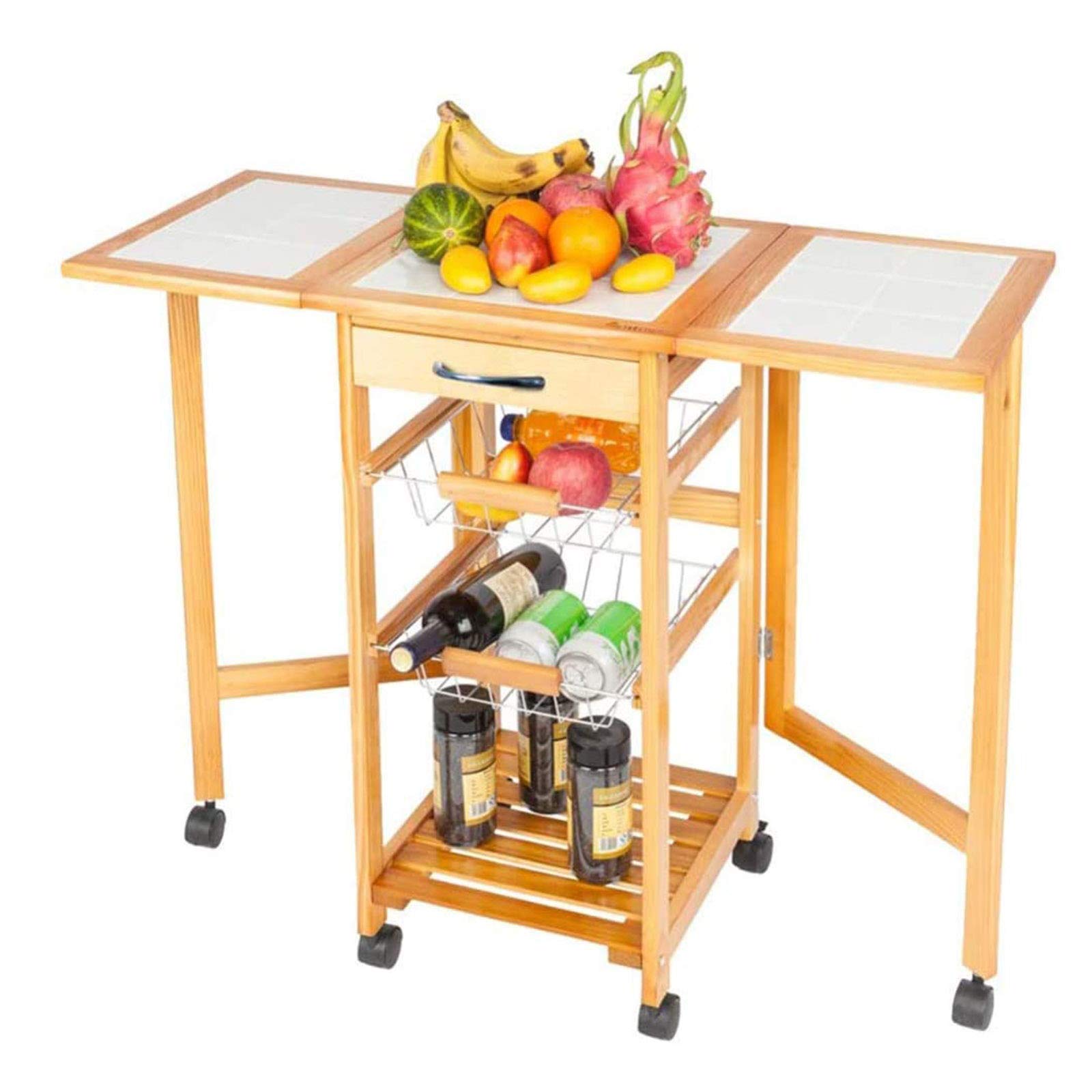 Portable Kitchen Cart with 2 Stainless Steel Baskets - Rolling Storage Trolley, Mobile Kitchen Island on Wheels for Home Organization | Perfect for Small Kitchens, Dining Rooms & Pantry Storage