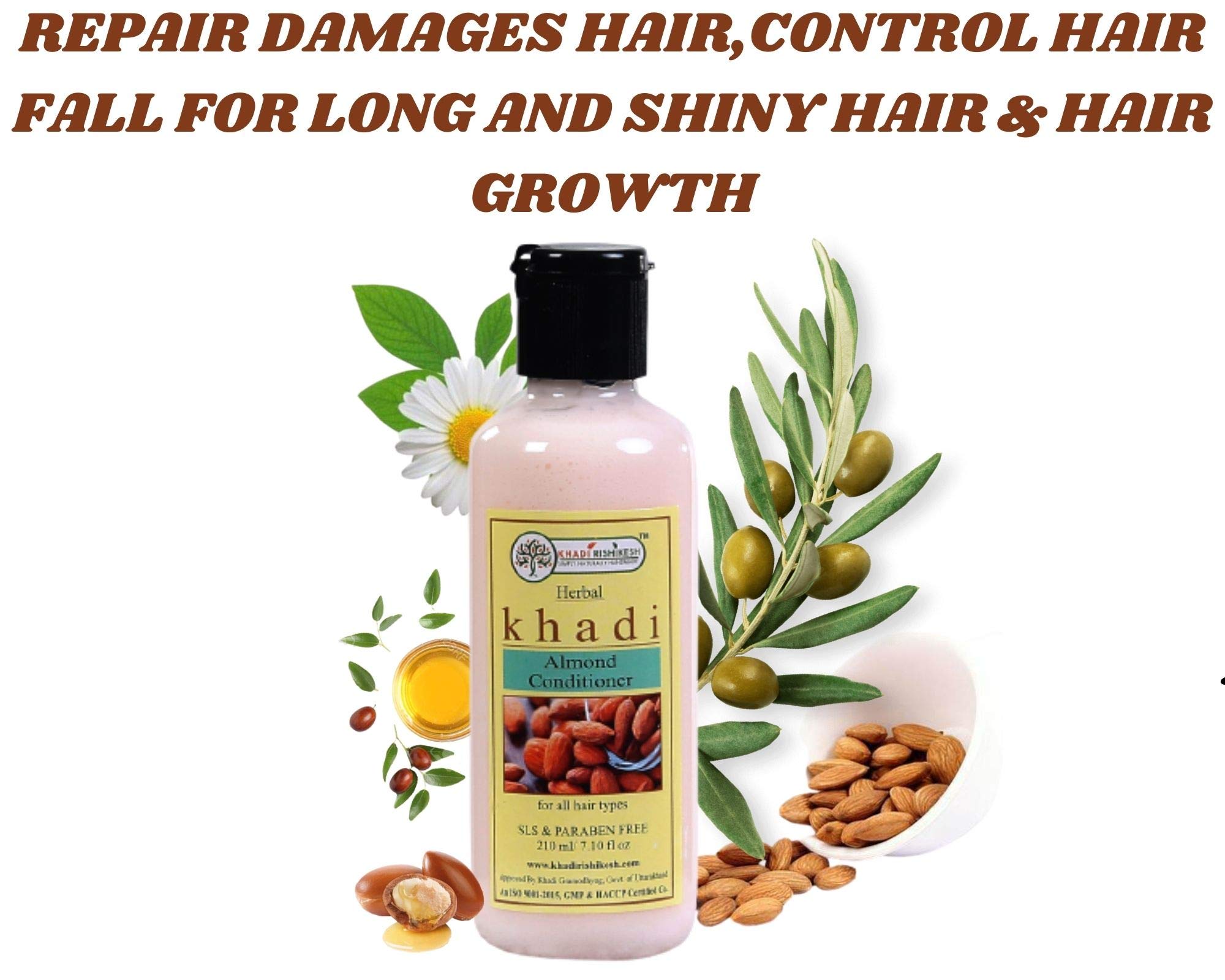 Khadi Rishikesh Ayurvedic Almond Hair Conditioner 210ml - Natural Deep Nourishment with Almond Oil, Olive Oil & Vitamin E for Healthy Hair Growth - Men & Women | Free Bathing Loofah Sponge | Perfect for Daily Hair Care & Spa Treatments
