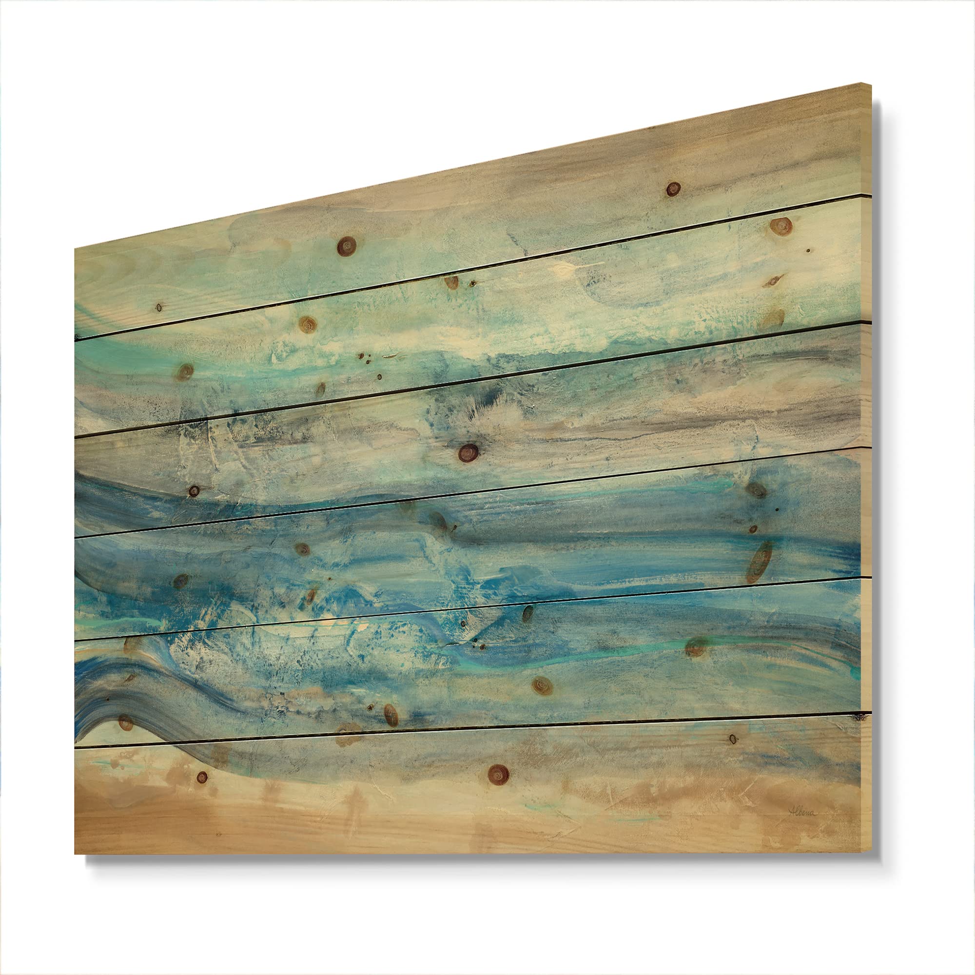 Nautical Coastal Wood Wall Art - Ocean Waves & Mineral Blue Wood Decor, Large Beach-Themed Pine Wood Panels for Living Room, Bedroom, or Beach House Decor