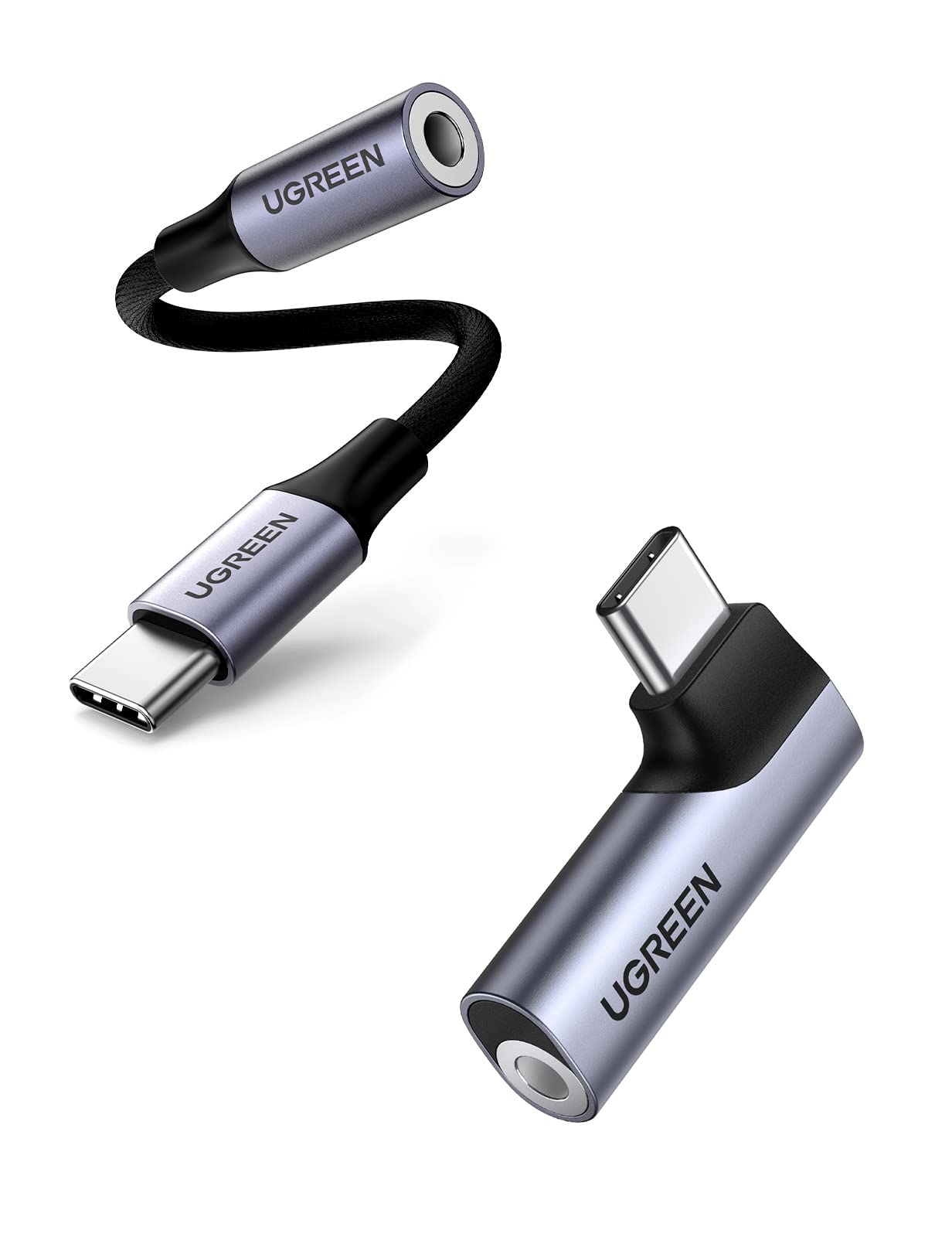UGREEN Braided USB C to 3.5mm Audio Adapter & Right Angle Dongle - Compatible with iPad Mini 6, iPhone 15, Samsung Galaxy - High Quality 3.5mm Headphone Jack Converter for Music, Gaming & Calls