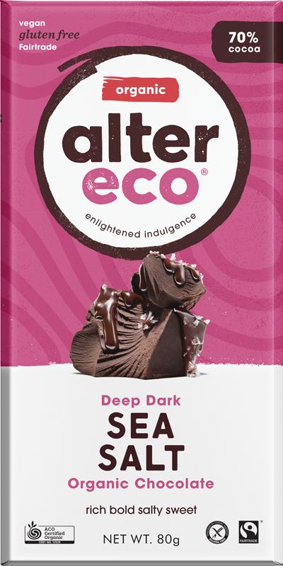 Alter Eco Organic Dark Chocolate Sea Salt Bar - Rich 70% Cocoa, Vegan, Gluten-Free - Perfect for Gifts, Snacking & Desserts