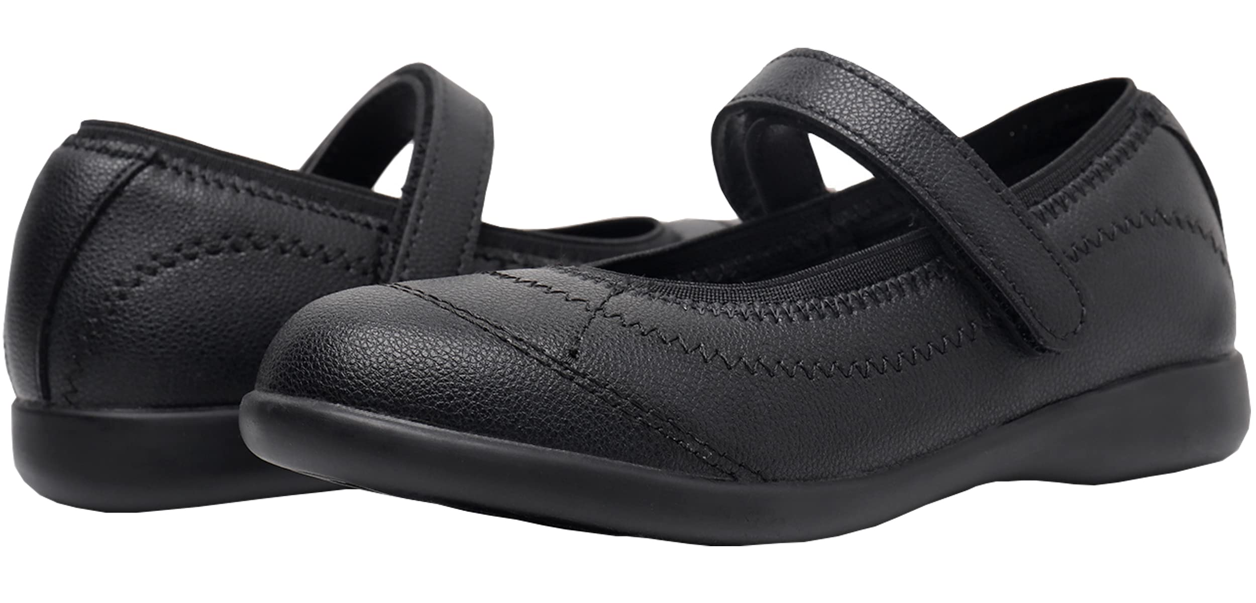 Wowhah Girls Mary Jane Flat Shoes - Black School Uniform Shoes for Toddler, Little Kid & Big Kid - Comfortable & Stylish for School, Church & Special Occasions