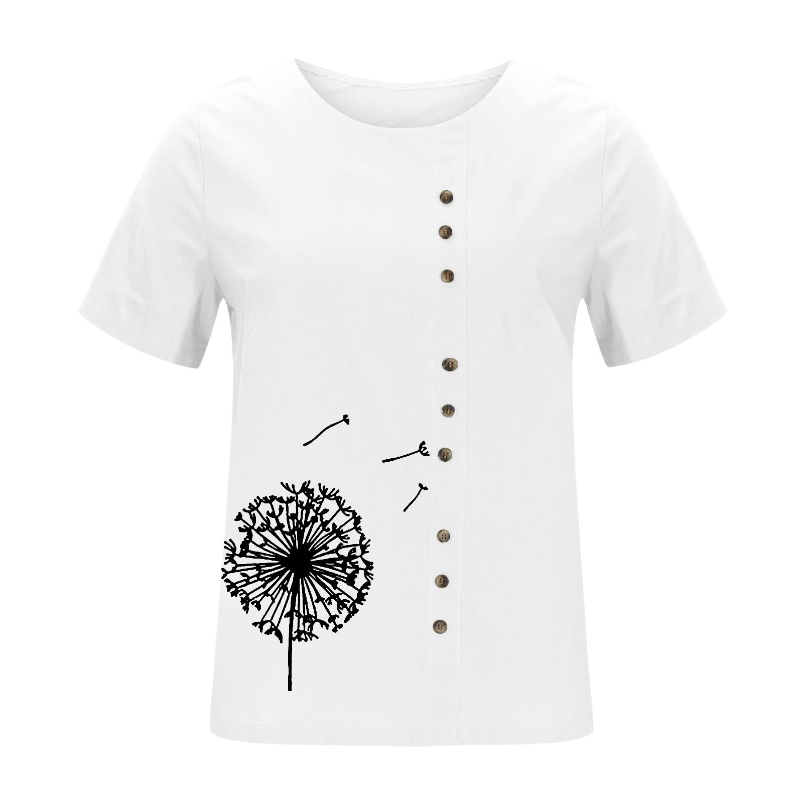 Women's Floral Print Short Sleeve Crew Neck T-Shirt - Summer Casual Top - Small White Blouse for Everyday Wear & Outfits