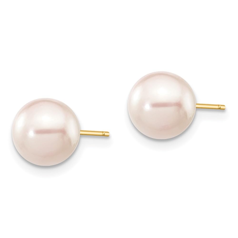 14K Yellow Gold Round White Saltwater Akoya Cultured Pearl Stud Earrings for Women - 7-8mm Fine Jewelry Gift for Her, Perfect for Weddings, Anniversaries & Special Occasions