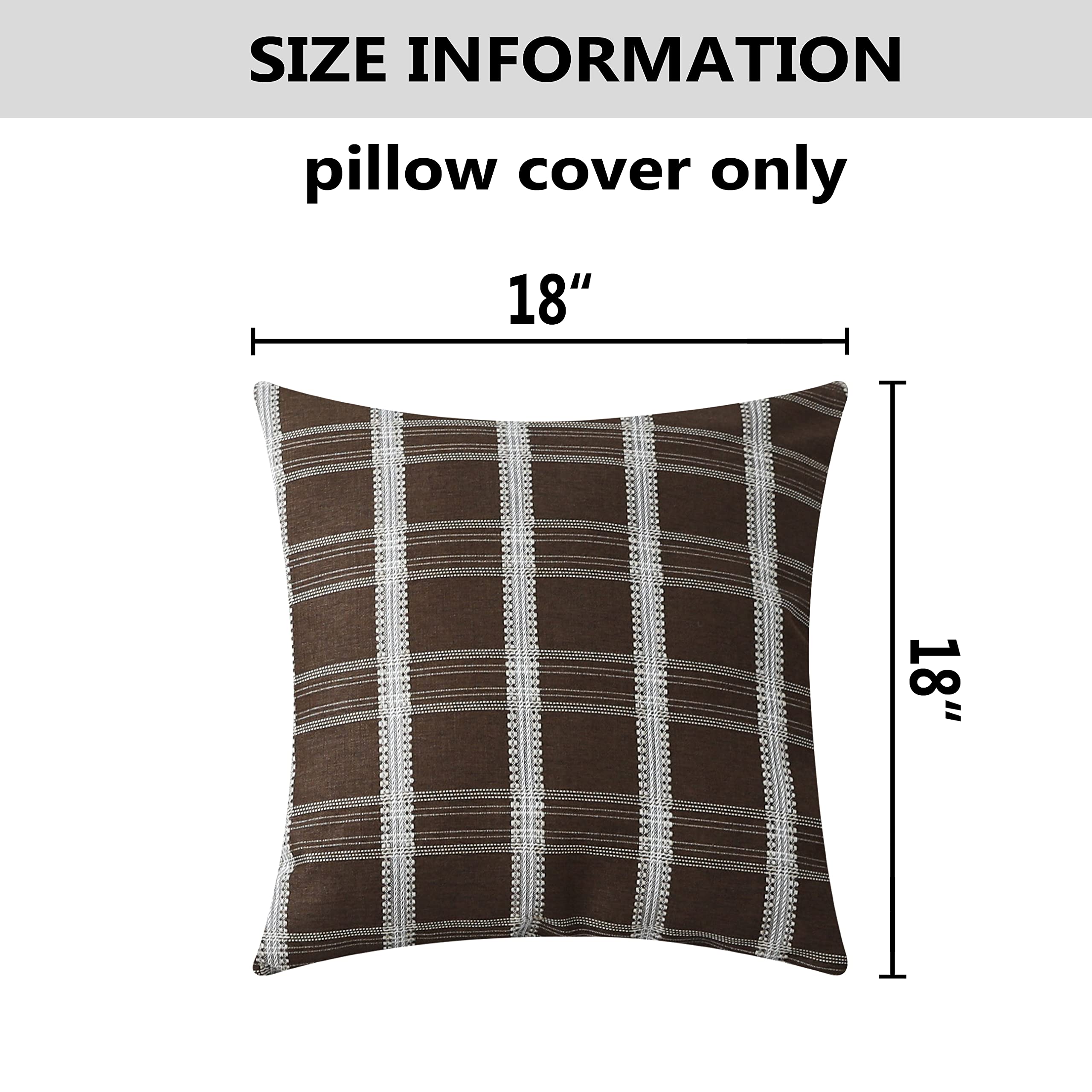 Farmhouse Linen Throw Pillow Covers Set of 2 - 18x18 Inch (45x45cm) Brown Square Decorative Pillow Cases for Couch, Sofa & Bedroom - Soft Textured Home Decor Accent Pillows for Living Room & Guest Room