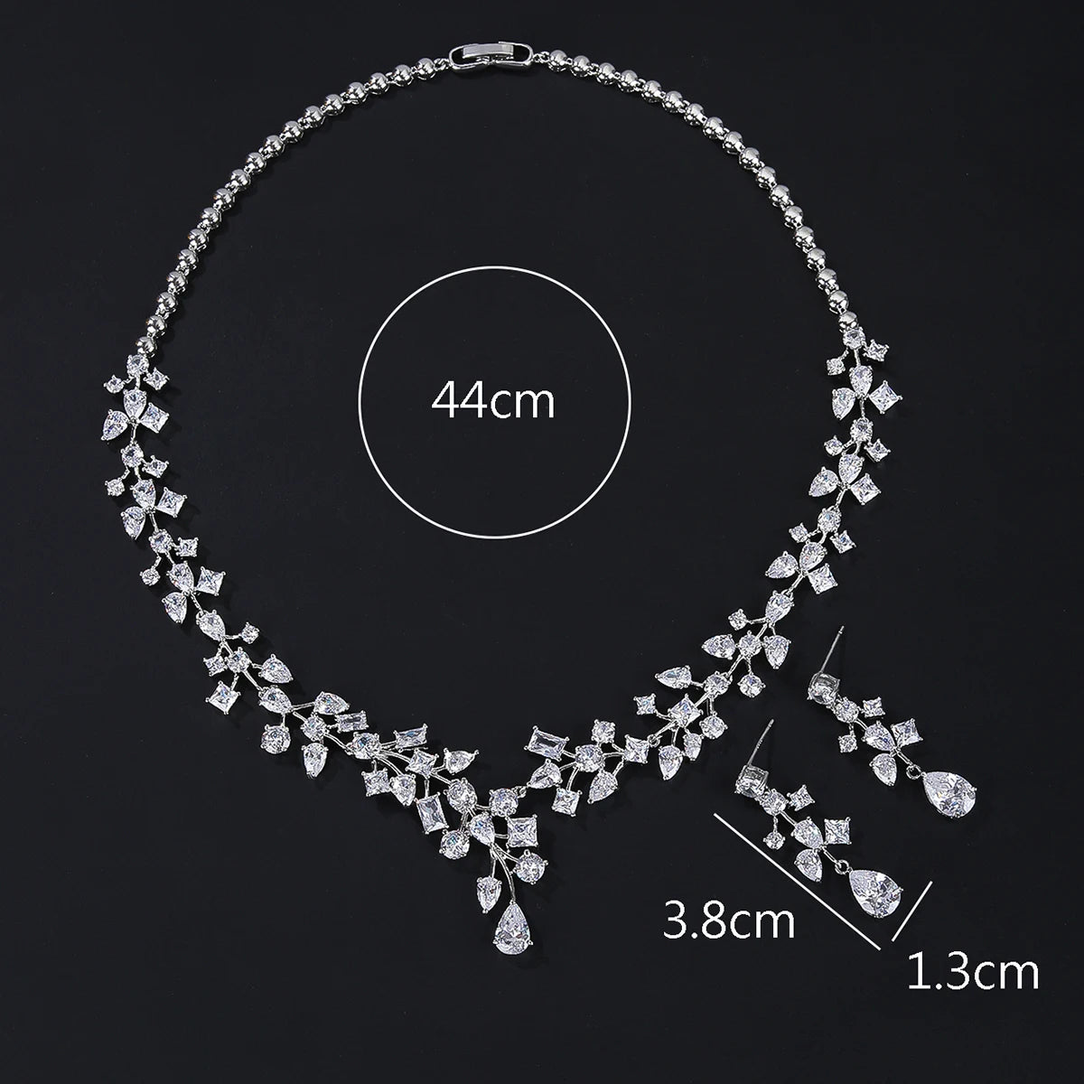 Elegant CZ Necklace and Earrings Jewelry Set for Women - Bridal Wedding Party Accessories - European Style Crystal Jewelry - Perfect for Prom, Evening Dresses & Special Occasions