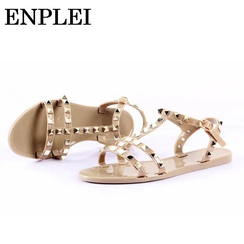 Stylish Women's Summer Sandals with Rivets - Comfortable Flat Slippers for Women (Sizes 36-41) | Perfect for Beach, Vacation, and Casual Outings