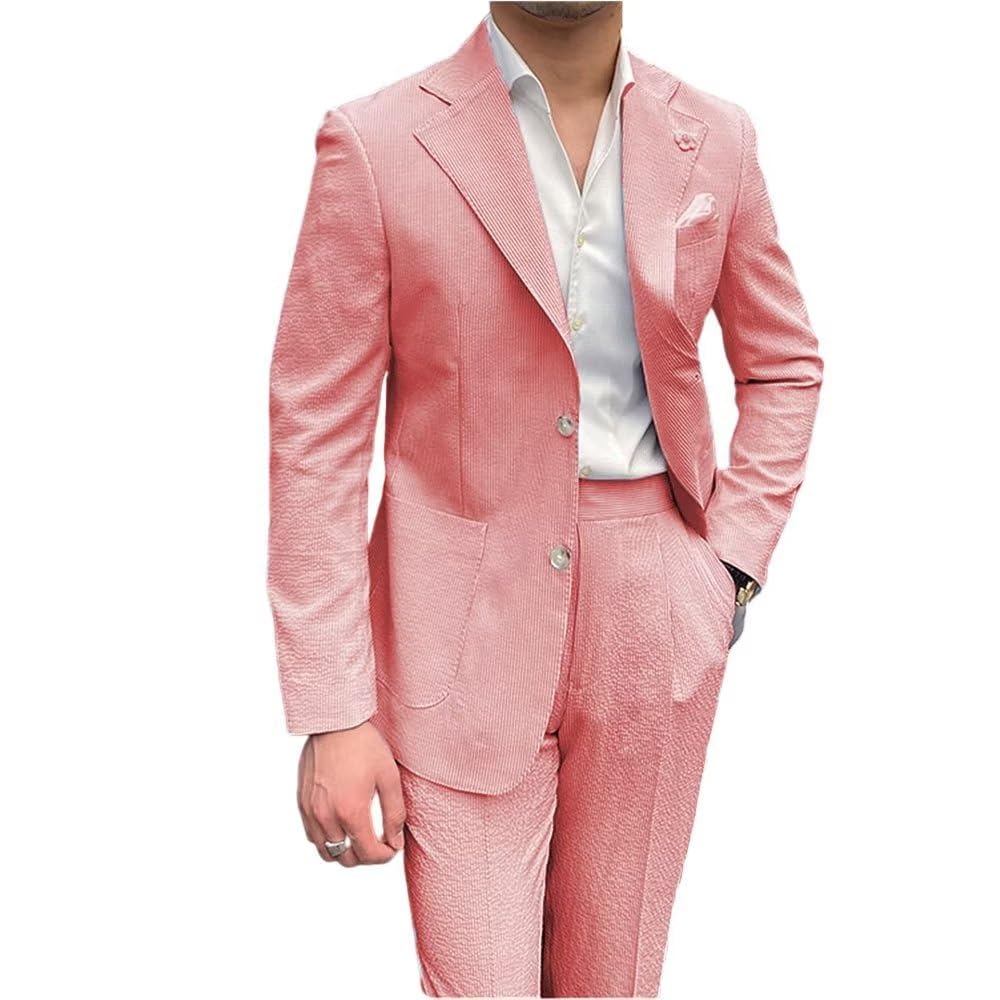 HZUOU Men's Slim Fit Striped Seersucker Suit 2-Piece Set | Wedding Tuxedo & Summer Beach Leisure Outfit | Breathable Lightweight Formal & Casual Wear for Weddings, Parties & Vacations