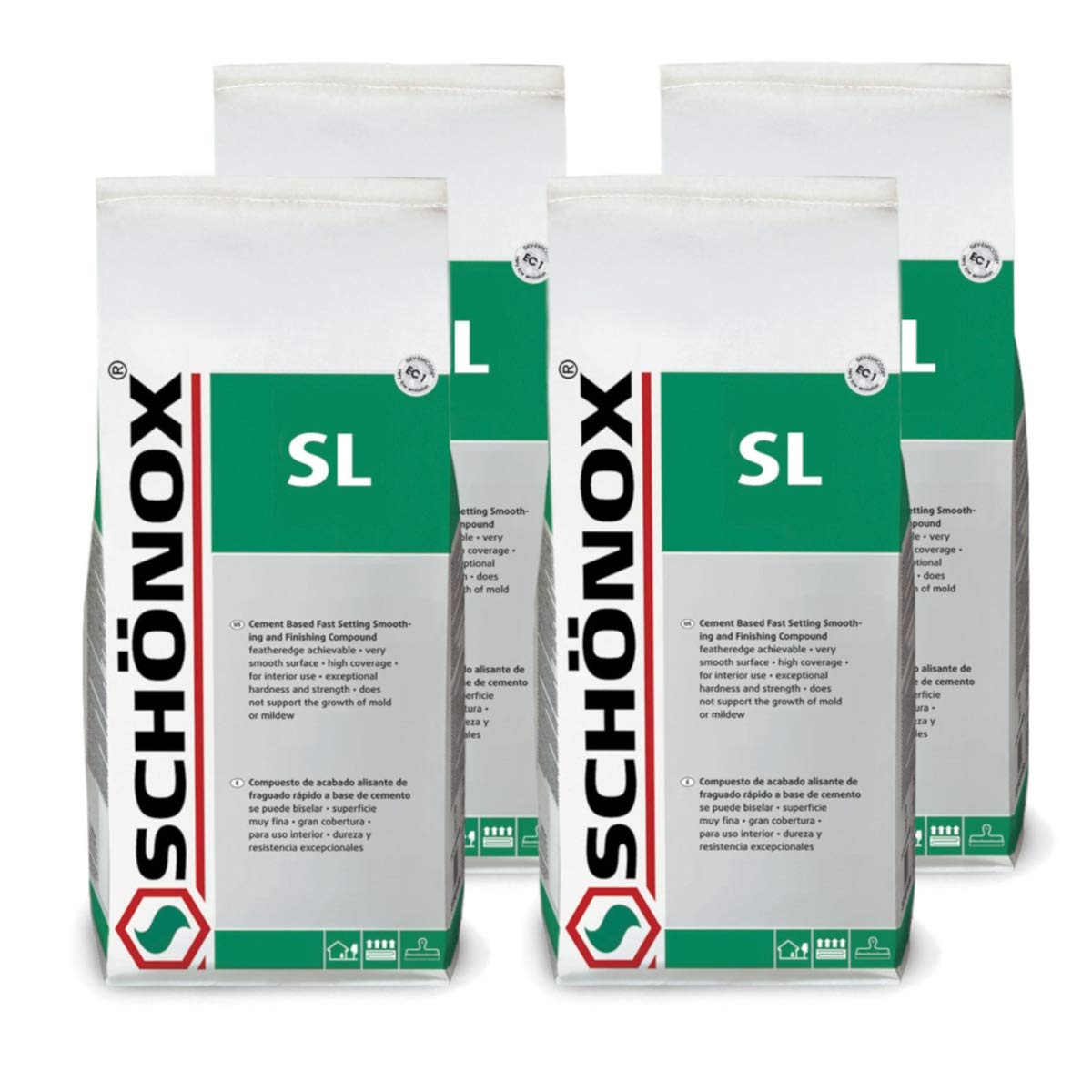 Schonox SL Cement Smoothing & Floor Patching Compound - 10 Lb Bag (4 Pack) - Self-Leveling Concrete Repair for Floors, Basements & Garages - Perfect for DIY Home Renovation & Professional Construction Projects