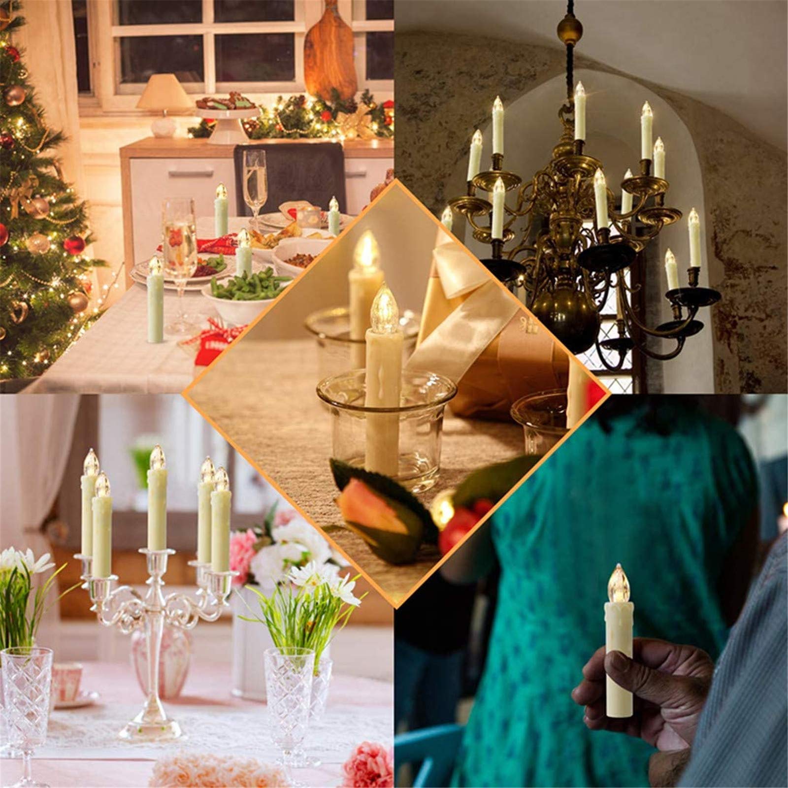 12 Pack Flameless LED Window Candles with Remote & Timer - Battery Operated Ivory Taper Candles for Christmas, Wedding, Birthday Party Decor - Warm White Ambiance Lighting for Home, Church, Restaurant & Holiday Displays