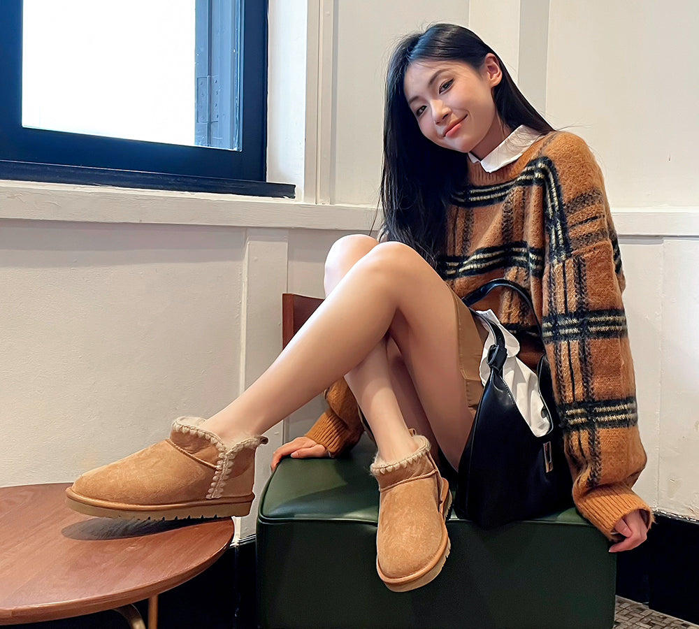 EVERAU® Women's UGG Boots - Genuine Sheepskin & Wool Ankle Boots - Mini Brooklyn Style for Winter Warmth & Comfort | Perfect for Casual Outfits, Snow Days & Cozy Indoor Wear