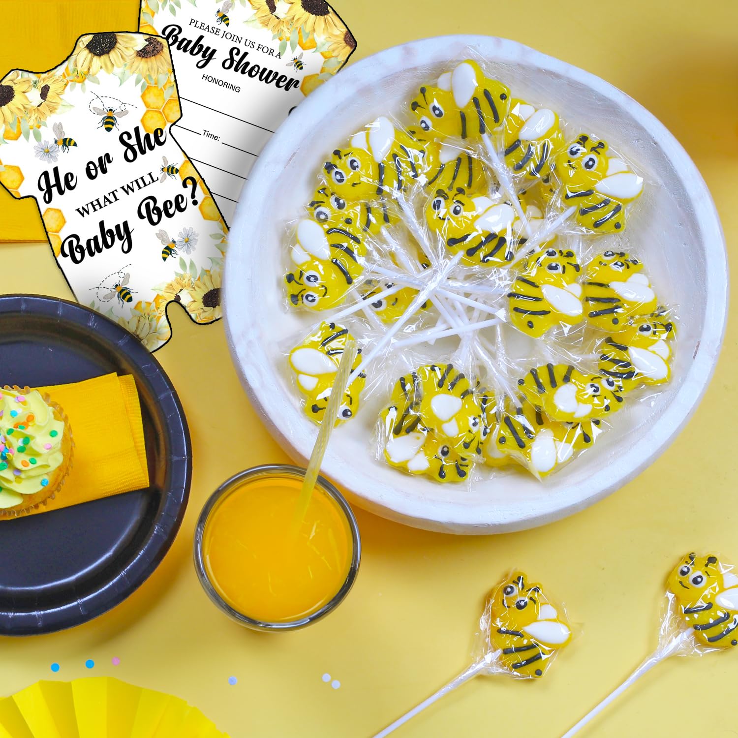 Bee Candy - 24 Individually Wrapped Lemon Flavored Lollipops - Perfect for Birthday Party Favors, Classroom Treats & Office Snacks