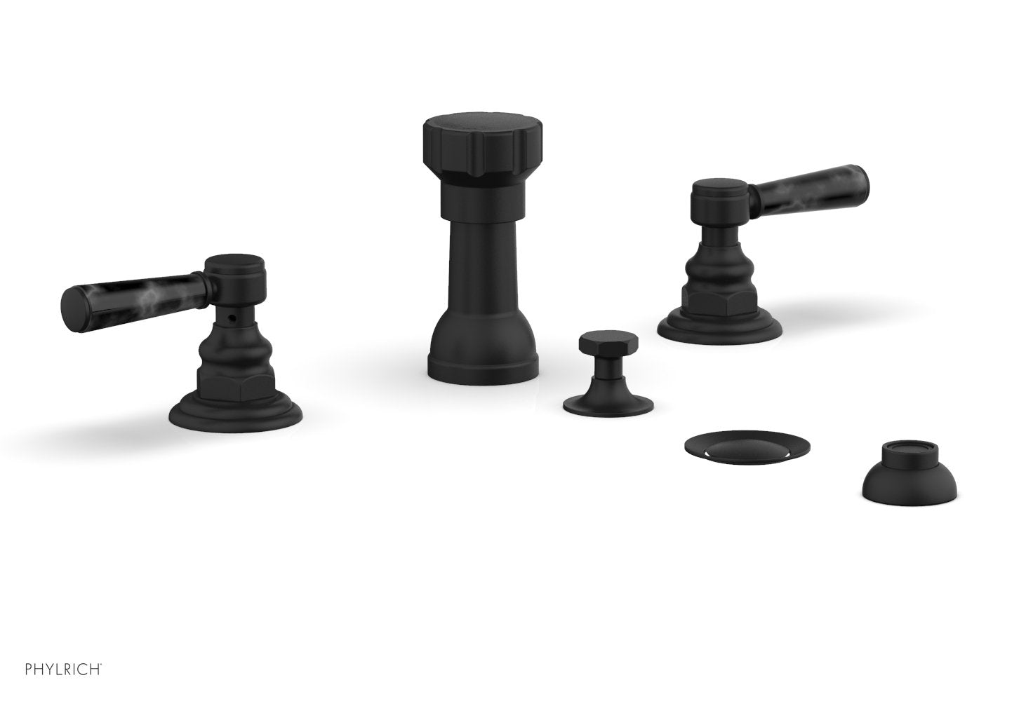 Premium HEX TRADITIONAL Four-Hole Bidet Faucet Set with Black Marble Lever Handles - 500 62 - Perfect for Modern Bathroom Renovations & Luxury Home Upgrades