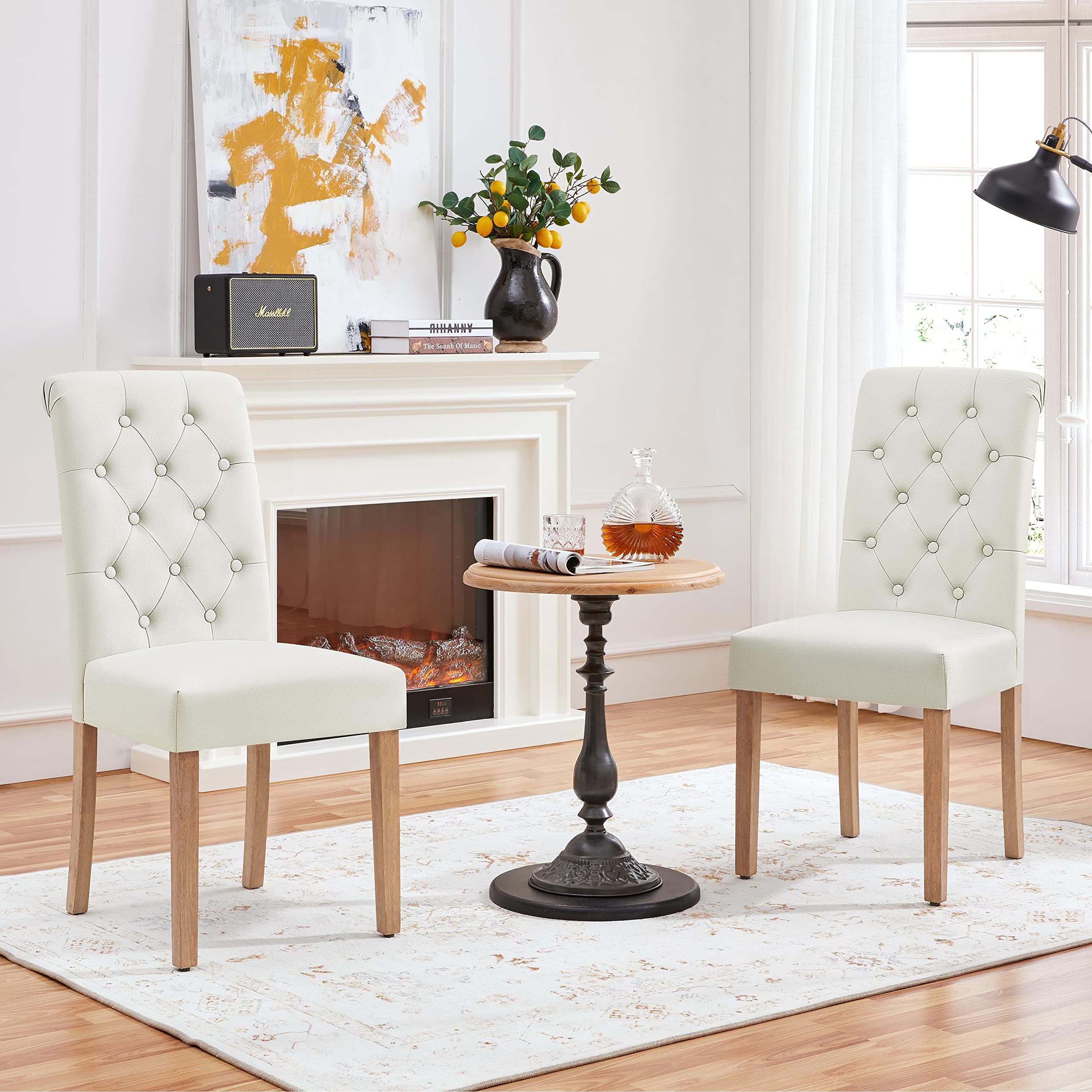 Yaheetech 2-Pack Upholstered Dining Chairs - Padded Kitchen Chairs with Back Support for Home & Restaurant - Beige Fabric Seats - Perfect for Dining Rooms, Kitchens, and Casual Restaurants